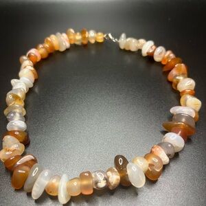 Natural Agate & Chalcedony Chip Necklace | Earth Tones | 18” Stone Necklace
